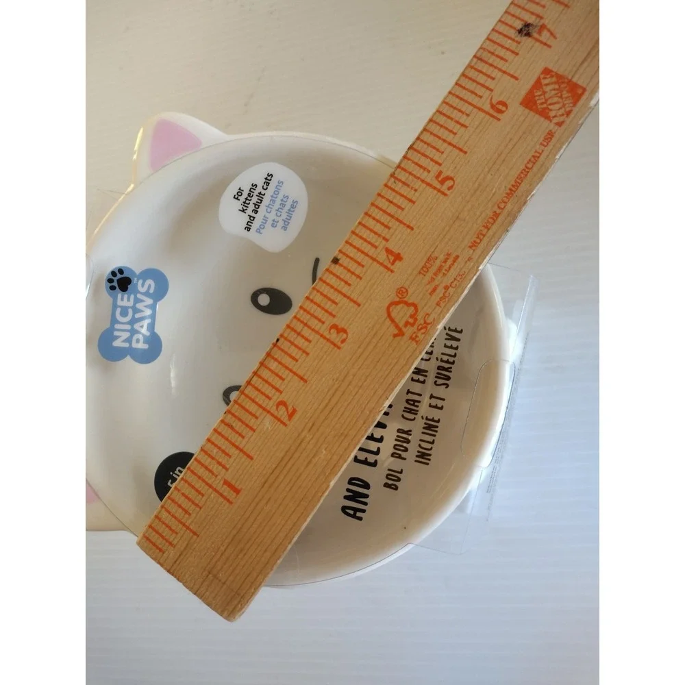 Nice Paws‎ Ceramic Tilted And Elevated Kitty Cat Food Bowl White Kitties/ Adults